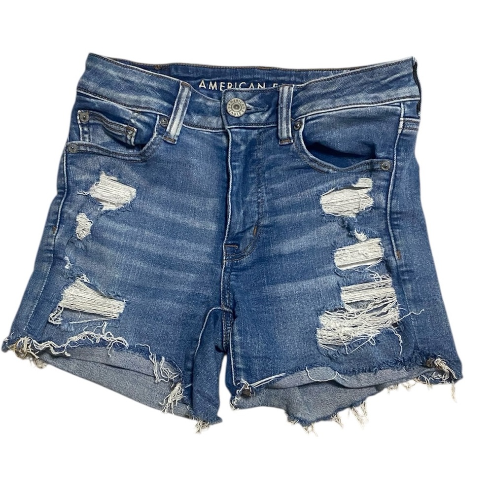 American Eagle Hi-Rise Shortie Distressed Jean Shorts Stretch Sz 2